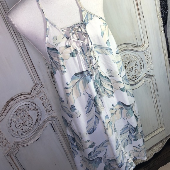 Show Me Your Mumu Tropical Print Plunge Back Front Lace Halter Strap Dress S/S - Picture 2 of 10